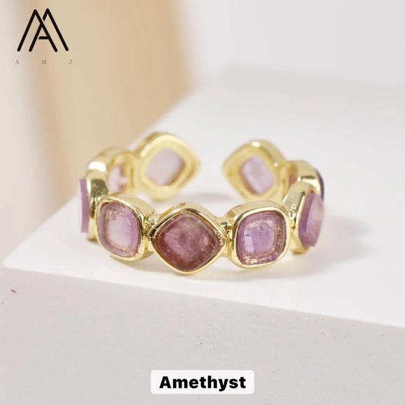 Gorgeous Crystal Gemstone Gold Open Band Ring - Picture 4 of 7